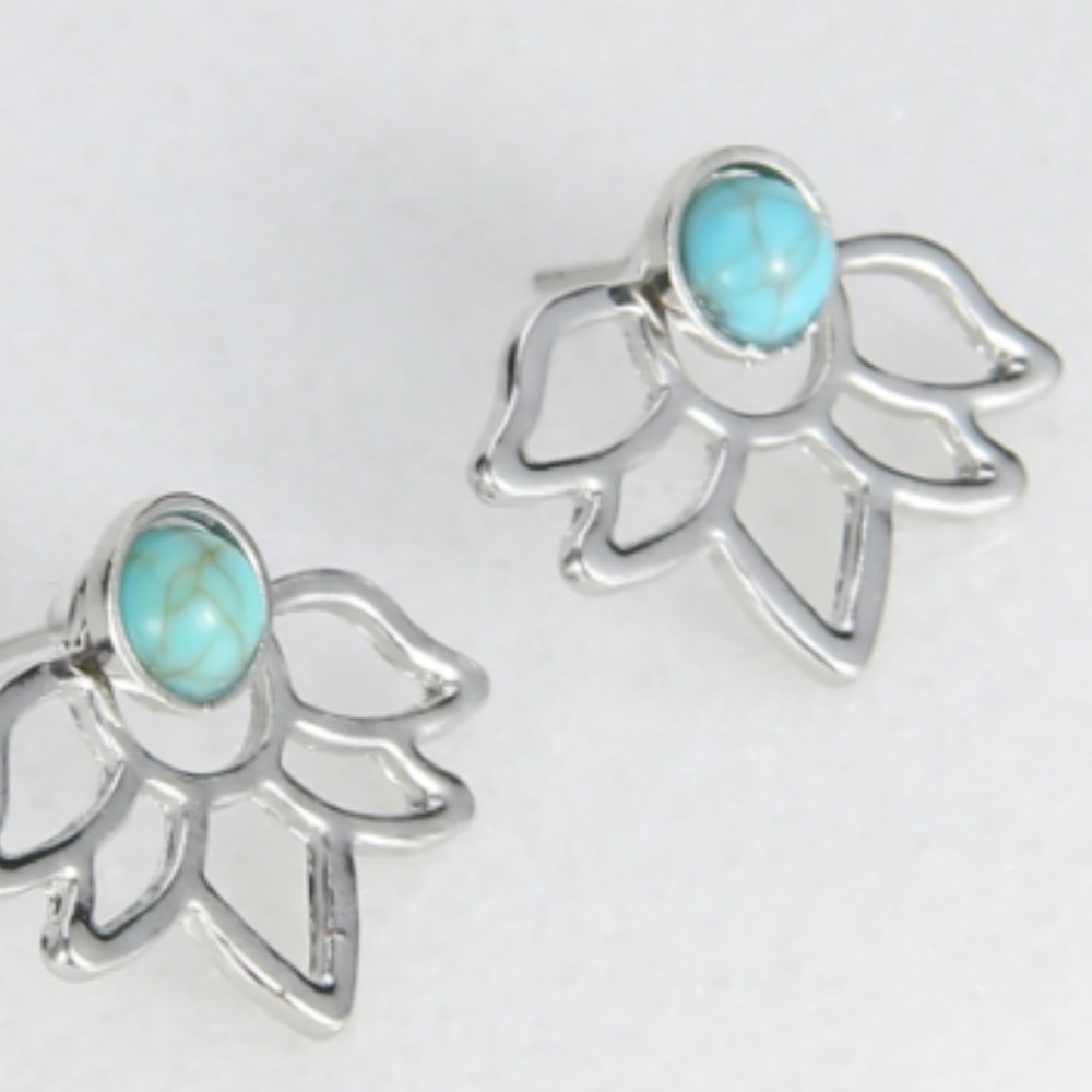 Blue Lotus Flower Stud Earrings - Picture 5 of 5